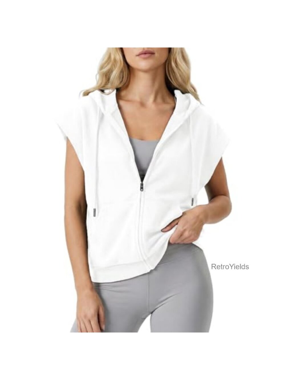 Sleeveless Full Zip-Up Hoodie Drawstring Kanga Pocket Sweatshirt Vest